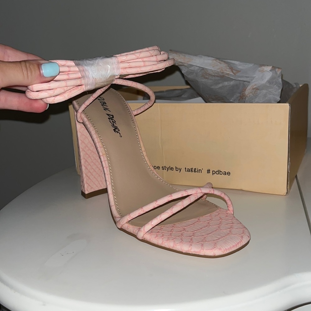 Public Desire Pink wrap heels